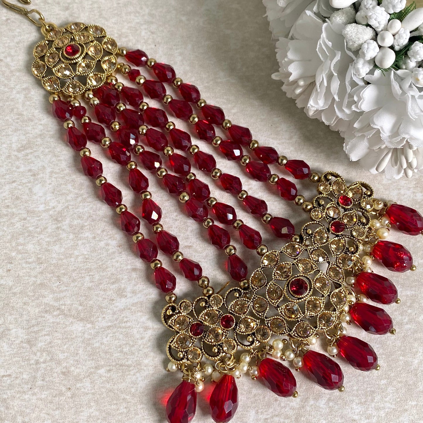 Jhumar/Maroon/Gold and Maroon/Golden Rhinestone/ Jhoomar / Passa/ Indian/ Pakistani Style/Headpieces