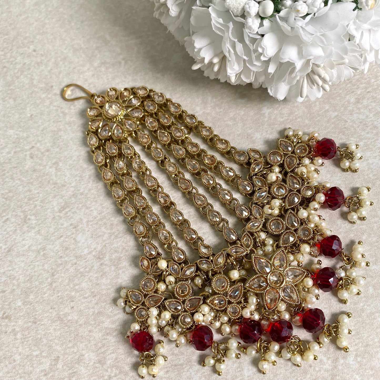 Jhumar/Maroon/Gold and Maroon/Zircon Crystal / Jhoomar / Passa/ Indian/ Pakistani Style/Headpieces