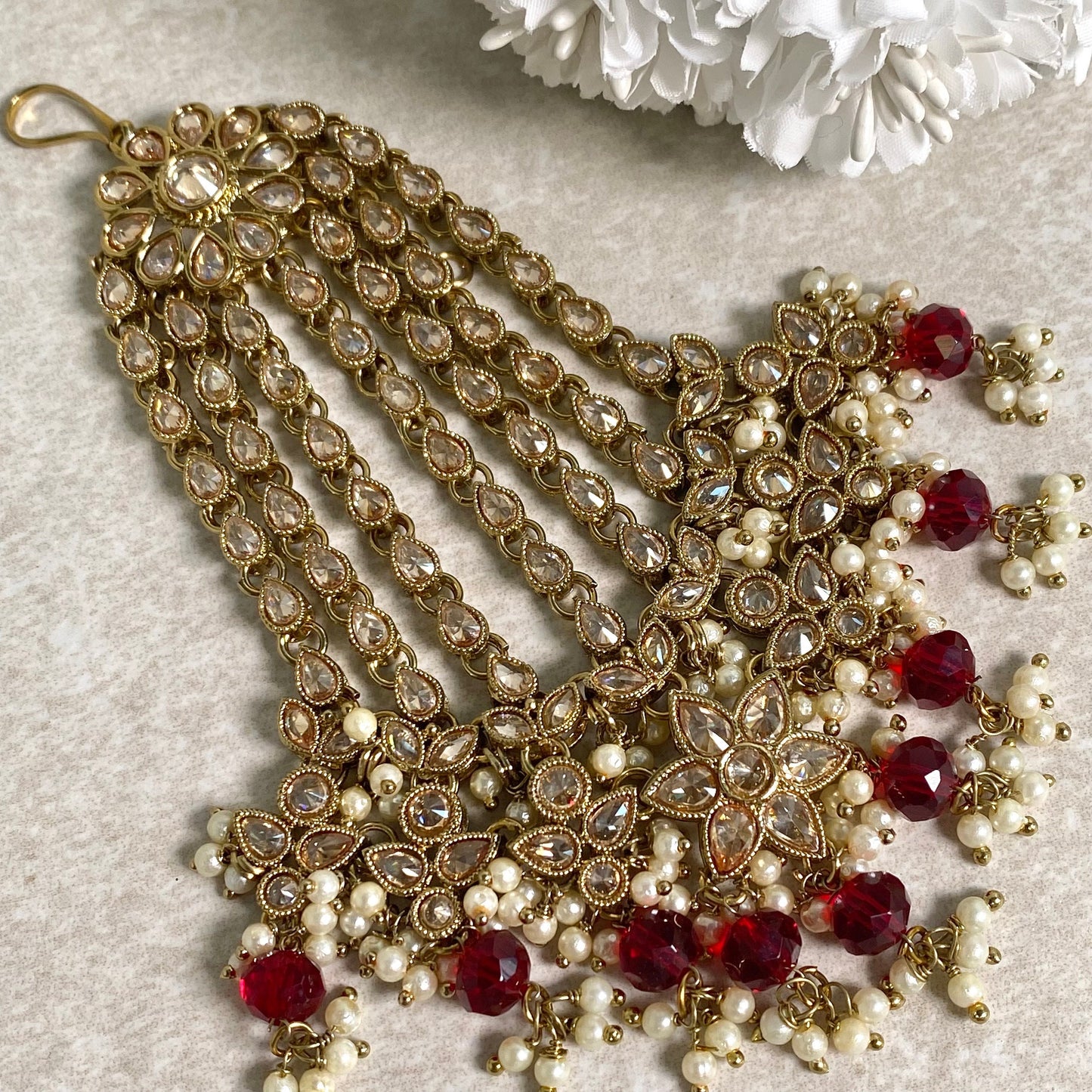 Jhumar/Maroon/Gold and Maroon/Zircon Crystal / Jhoomar / Passa/ Indian/ Pakistani Style/Headpieces
