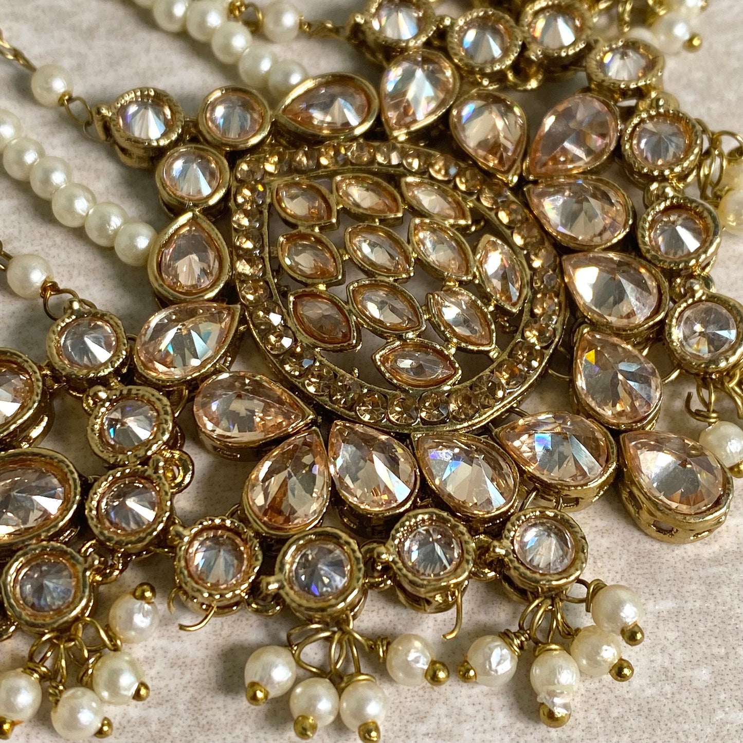 Jhumar/Champagne/Gold/Pearl/Zircon Crystal/ Jhoomar / Passa/ Indian/ Pakistani Style/Head Piece