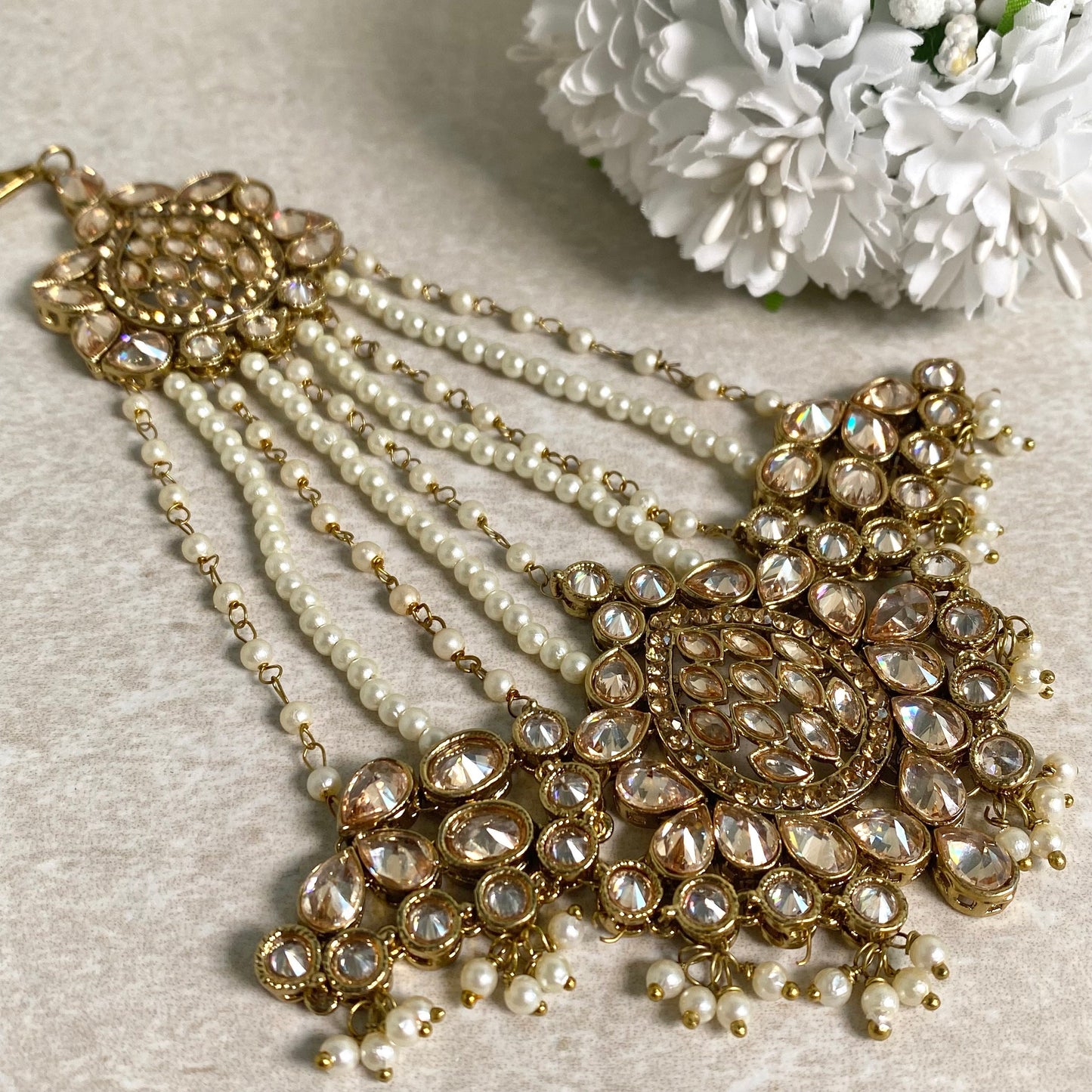 Jhumar/Champagne/Gold/Pearl/Zircon Crystal/ Jhoomar / Passa/ Indian/ Pakistani Style/Head Piece