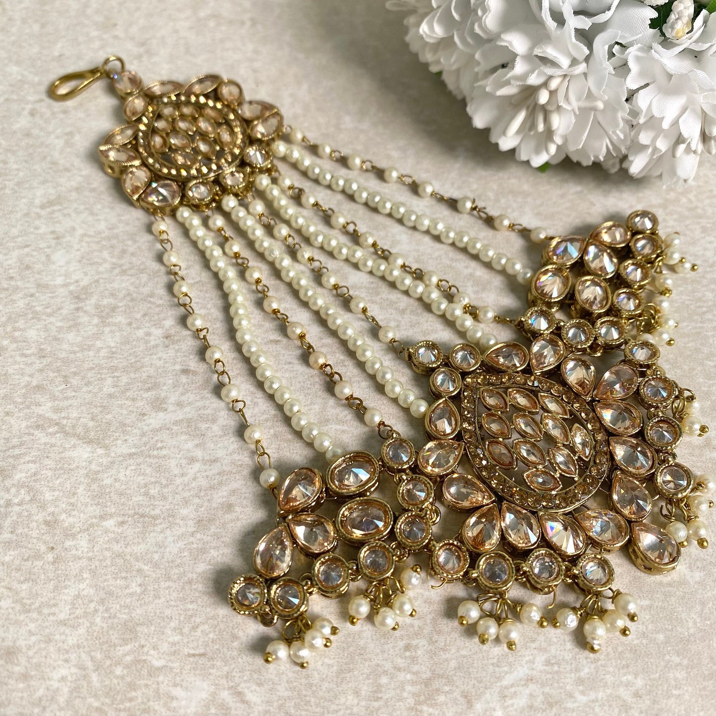 Jhumar/Champagne/Gold/Pearl/Zircon Crystal/ Jhoomar / Passa/ Indian/ Pakistani Style/Head Piece