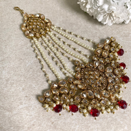 Jhumar/ Maroon/Gold and Maroon/Golden Rhinestone/ Jhoomar / Passa/ Indian/ Pakistani Style/Headpieces