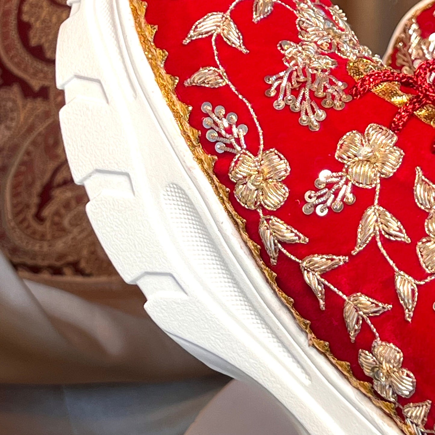 RED CHUNKY/Bridal Trainers/Sneakers/Indian/Pakistani/Asian Wedding/Heavily Embroidered/Lace Dance Shoes/Unique/Gift For Her/Hand Made Shoes/
