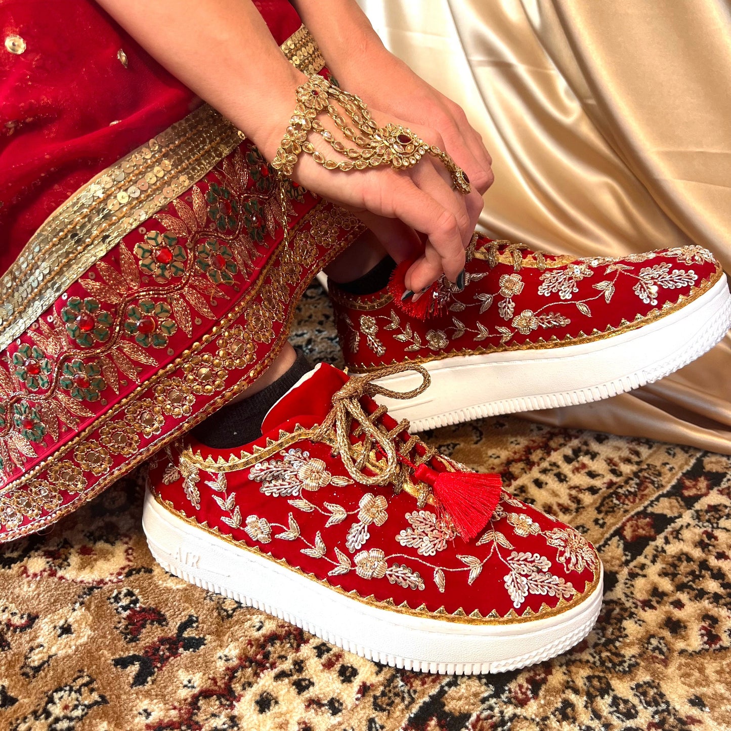 BRONZE LACE-Bridal Trainers/Sneakers/Indian/Pakistani/Asian Wedding/Heavily Embroidered/Lace Dance Shoes/Unique/Gift For Her/Hand Made Shoes