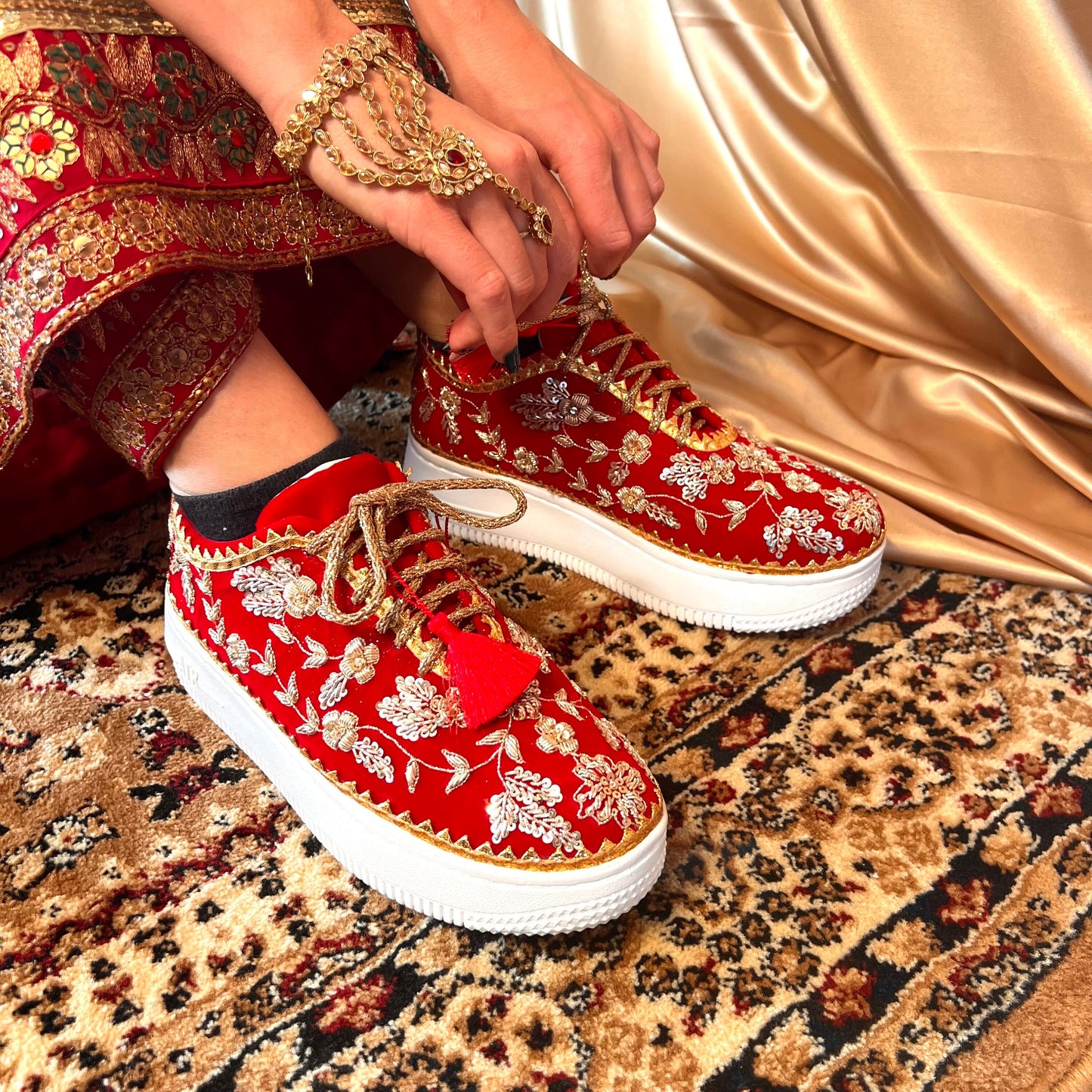 BRONZE LACE-Bridal Trainers/Sneakers/Indian/Pakistani/Asian Wedding/Heavily Embroidered/Lace Dance Shoes/Unique/Gift For Her/Hand Made Shoes