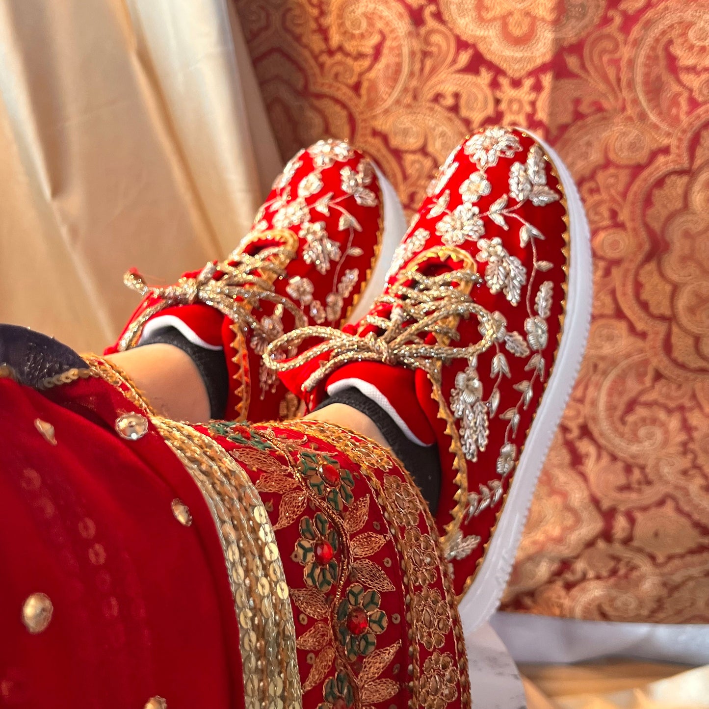 BRONZE LACE-Bridal Trainers/Sneakers/Indian/Pakistani/Asian Wedding/Heavily Embroidered/Lace Dance Shoes/Unique/Gift For Her/Hand Made Shoes