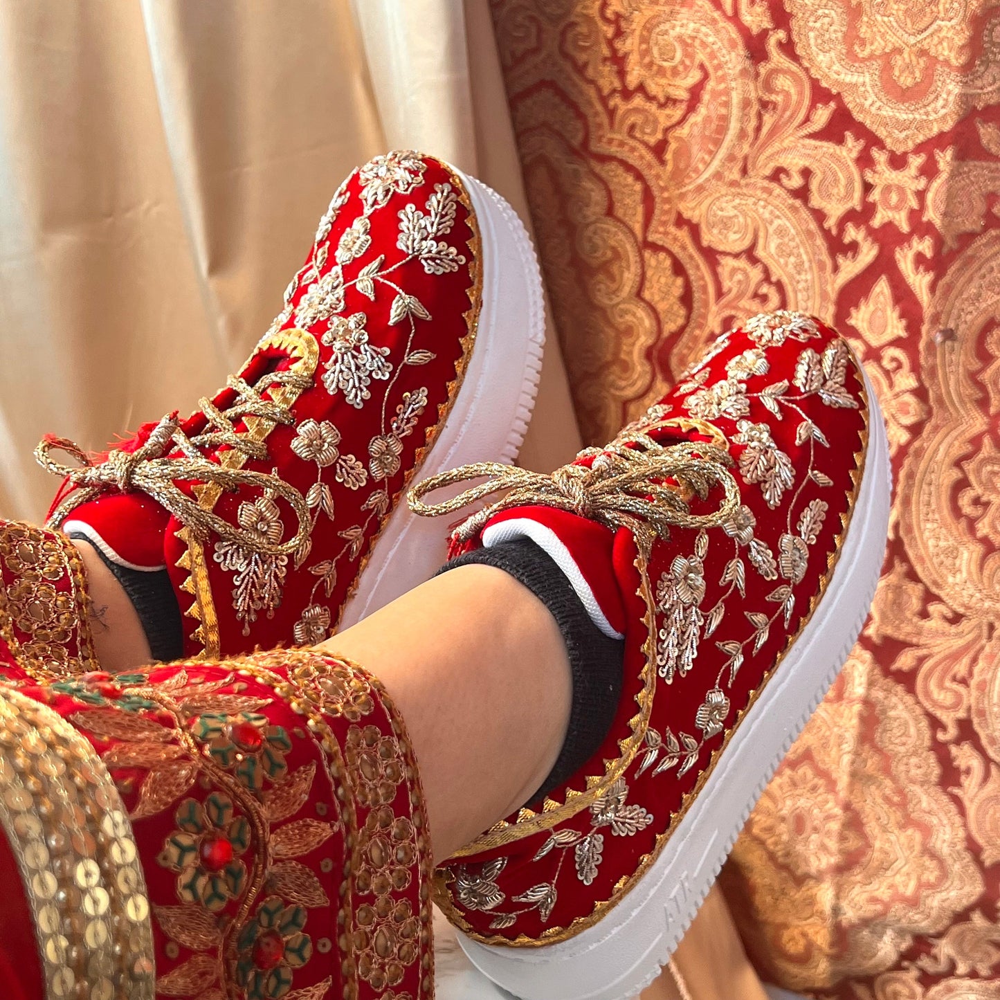 BRONZE LACE-Bridal Trainers/Sneakers/Indian/Pakistani/Asian Wedding/Heavily Embroidered/Lace Dance Shoes/Unique/Gift For Her/Hand Made Shoes