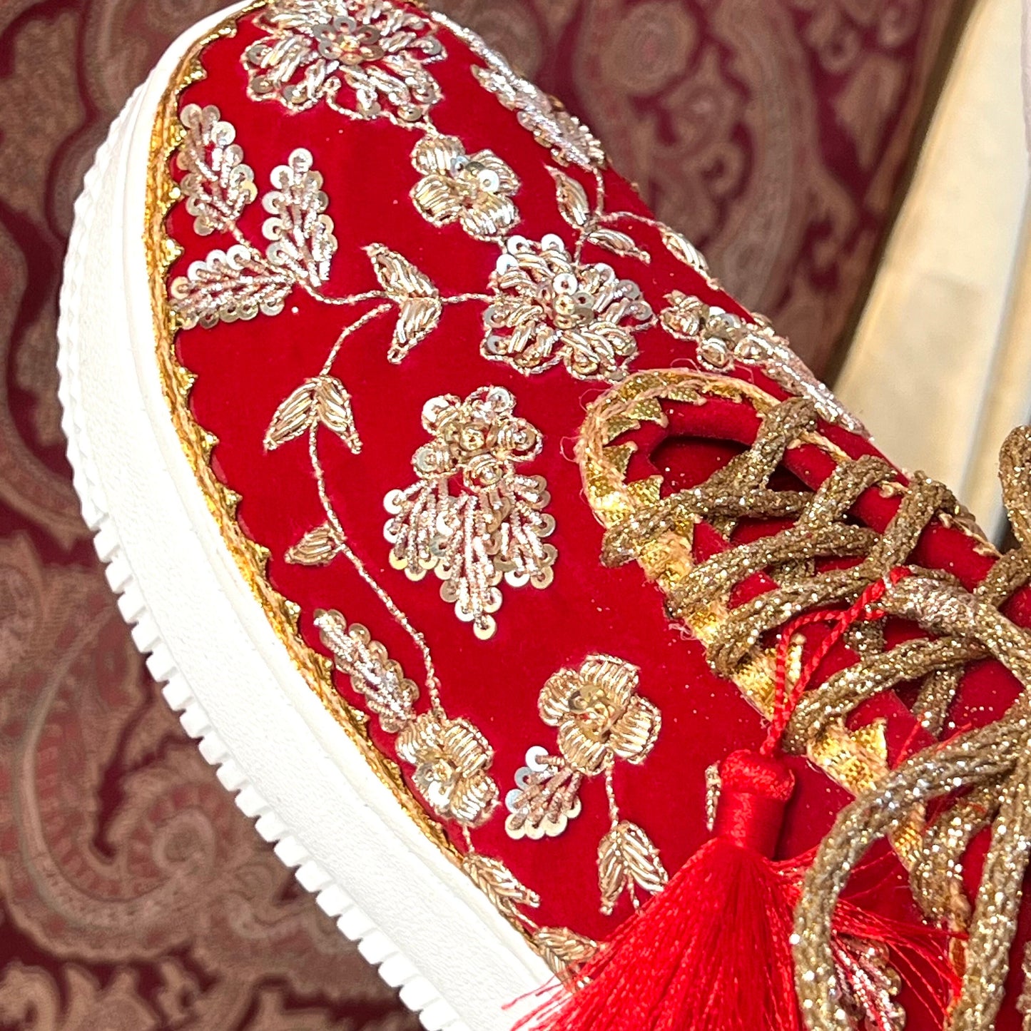 BRONZE LACE-Bridal Trainers/Sneakers/Indian/Pakistani/Asian Wedding/Heavily Embroidered/Lace Dance Shoes/Unique/Gift For Her/Hand Made Shoes