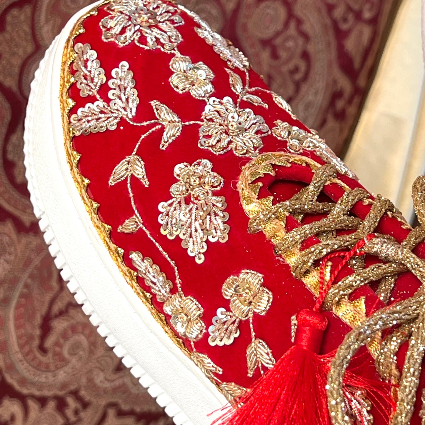 BRONZE LACE-Bridal Trainers/Sneakers/Indian/Pakistani/Asian Wedding/Heavily Embroidered/Lace Dance Shoes/Unique/Gift For Her/Hand Made Shoes