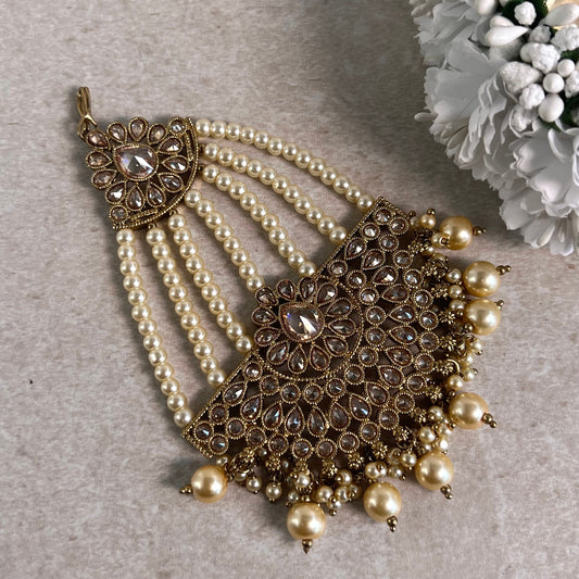 Jhumar/Champagne/Gold/Pearl/Zircon Crystal/ Jhoomar / Passa/ Indian/ Pakistani Style/Head Piece