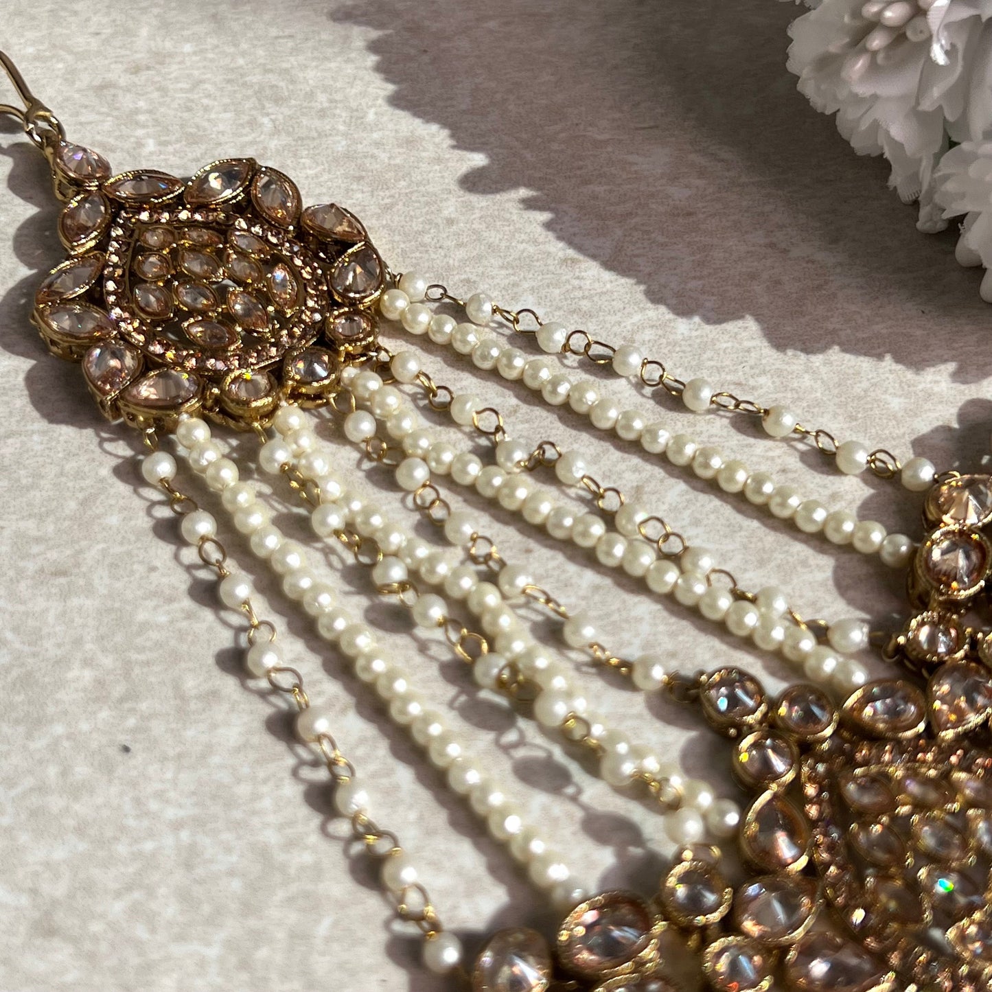 Jhumar/Red/Gold/Red Stone/Champagne zircon crystal/ Pearl/ Jhoomar / Passa/ Indian/ Pakistani Style/Head Piece