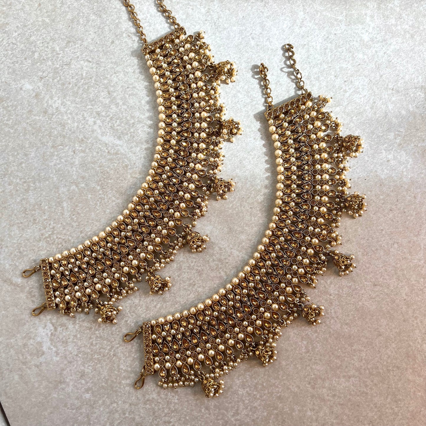 Extra Large Luxury Anklets - Golden Rhinestone Bell Detail Indian Pakistani Style Jhanjra Foot Accessor/ Bridal Heavy High Quality
