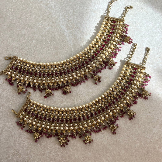 Extra Large Luxury Anklets  Purple and Golden Rhinestone Bell Detail Indian Pakistani Style Jhanjra Foot Accessor/ Bridal Heavy High Quality