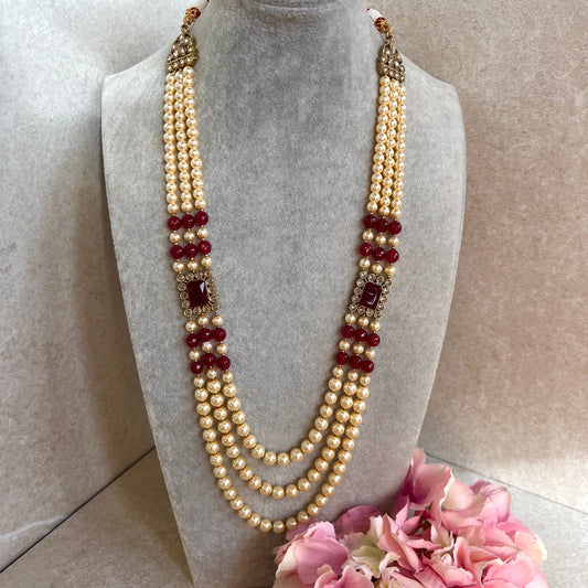 Ruby Pearl Unisex/ Mens Mala/ Womens Mala/Long Necklace/Long Mala/ Haar/ Unique Style/ Indian/ Pakistani/Fashion Jewellery/ Groom/ Bride