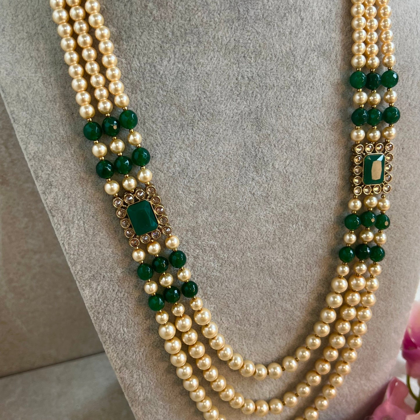 Green Pearl Unisex/ Mens Mala/ Womens Mala/Long Necklace/Long Mala/ Haar/ Unique Style/ Indian/ Pakistani/Fashion Jewellery/ Groom/ Bride