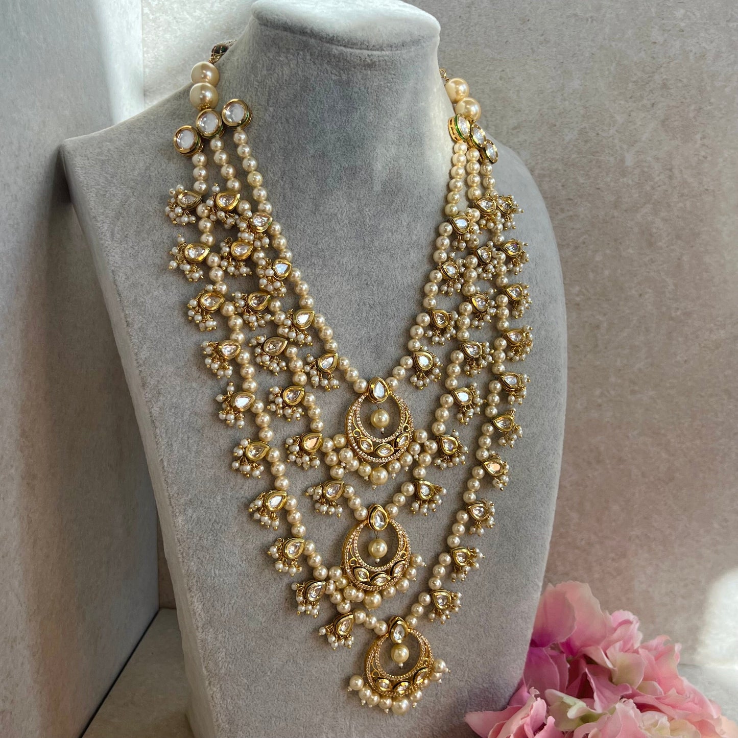 Faux Kundan Layered Pearl Mala/ Womens Mala/Long Necklace/Long Mala/ Haar/ Unique Style/ Indian/ Pakistani/Fashion Jewellery/ Bride