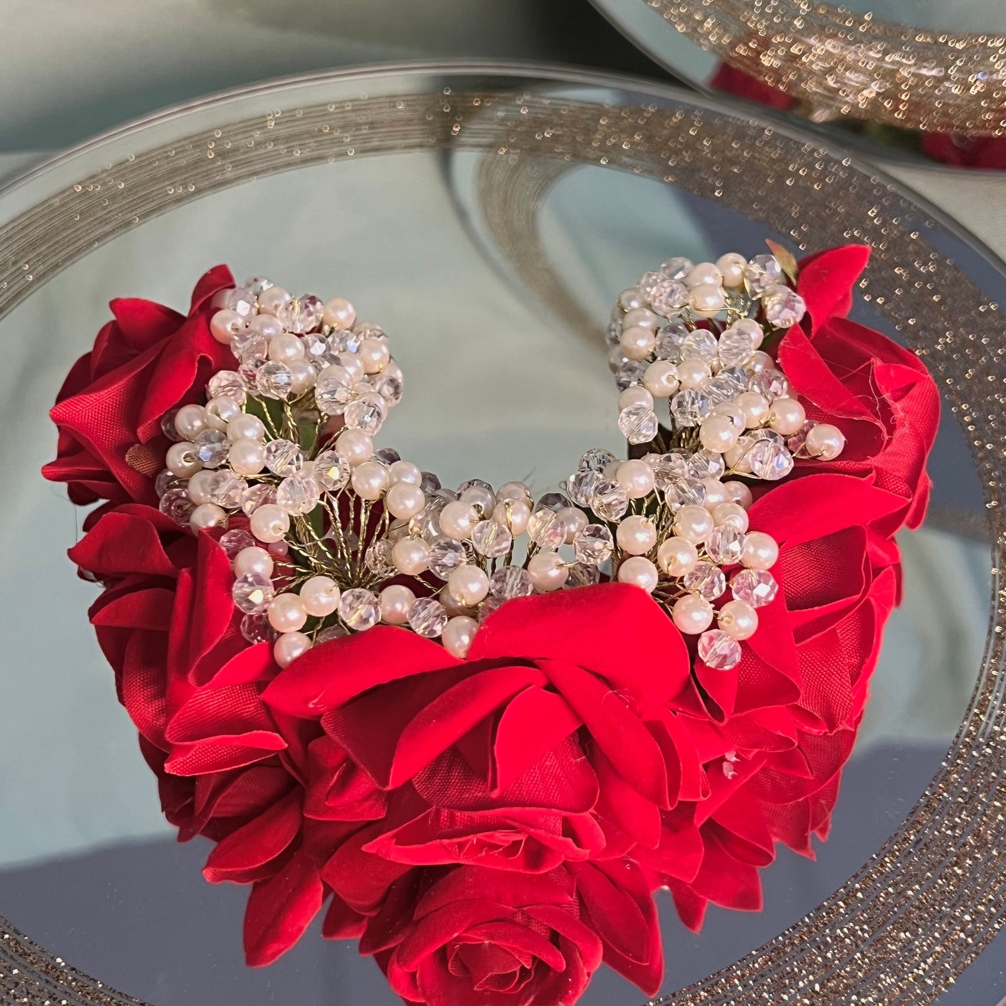 Ladies Floral Bun Gajra Artificial Flower Accessory - Red/ Unique Style/ Indian/ Pakistani/Fashion Jewellery/ Gift for Women