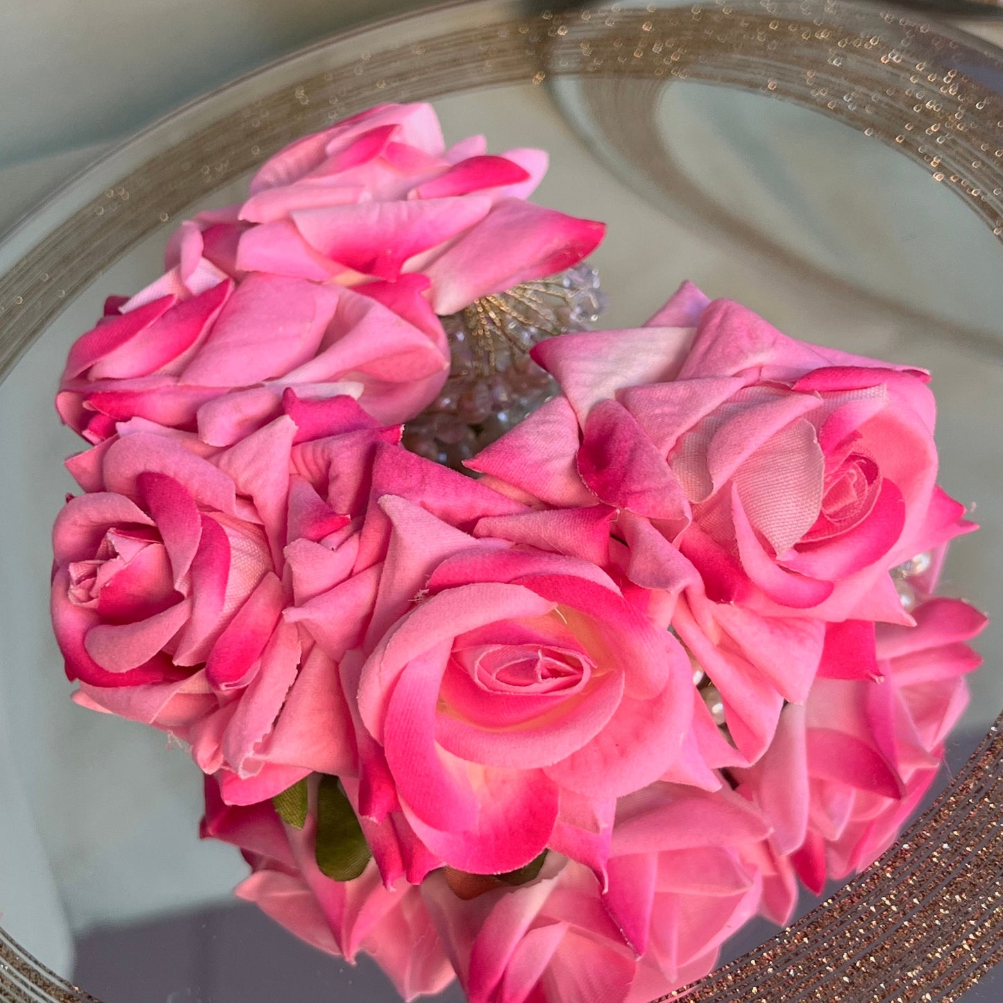 Ladies Floral Bun Gajra Artificial Flower Accessory - Crystal/Pink/ Unique Style/ Indian/ Pakistani/Fashion Jewellery/ Gift for Women