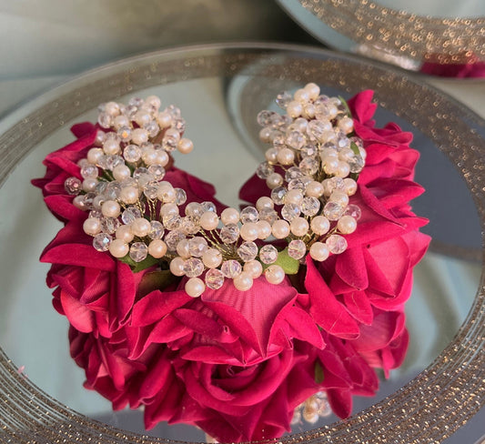 Ladies Floral Bun Gajra Artificial Flower Accessory - Crystal/Hot Pink/ Unique Style/ Indian/ Pakistani/Fashion Jewellery/ Gift for Women