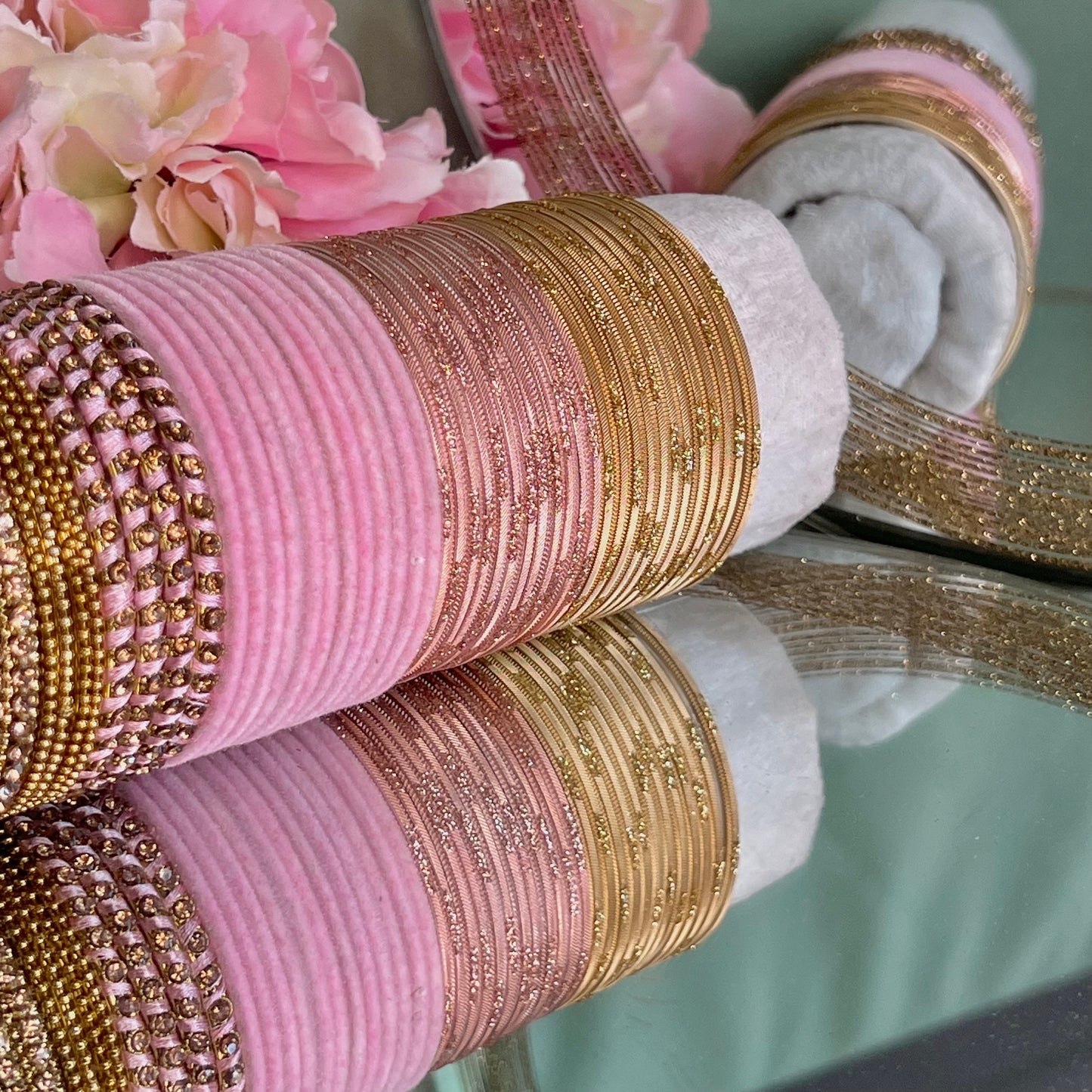 Bangle Roll Build Your Bangle Set - Pink & Gold Velvet Bangle Collection/Pink Bangle Set/Indian Bangles/ Pakistani/Jewellery