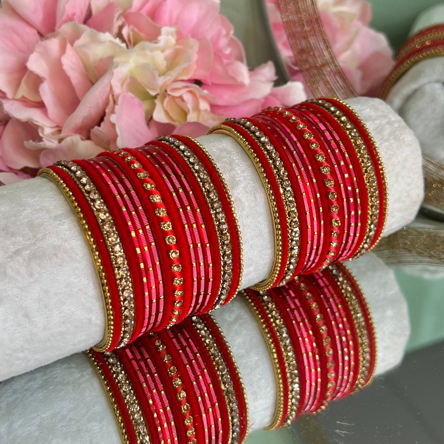 Bangle Roll Build Your Bangle Set - Red & Gold Velvet Bangle Collection/Indian/ Pakistani/Jewellery/Fashion Bracelet