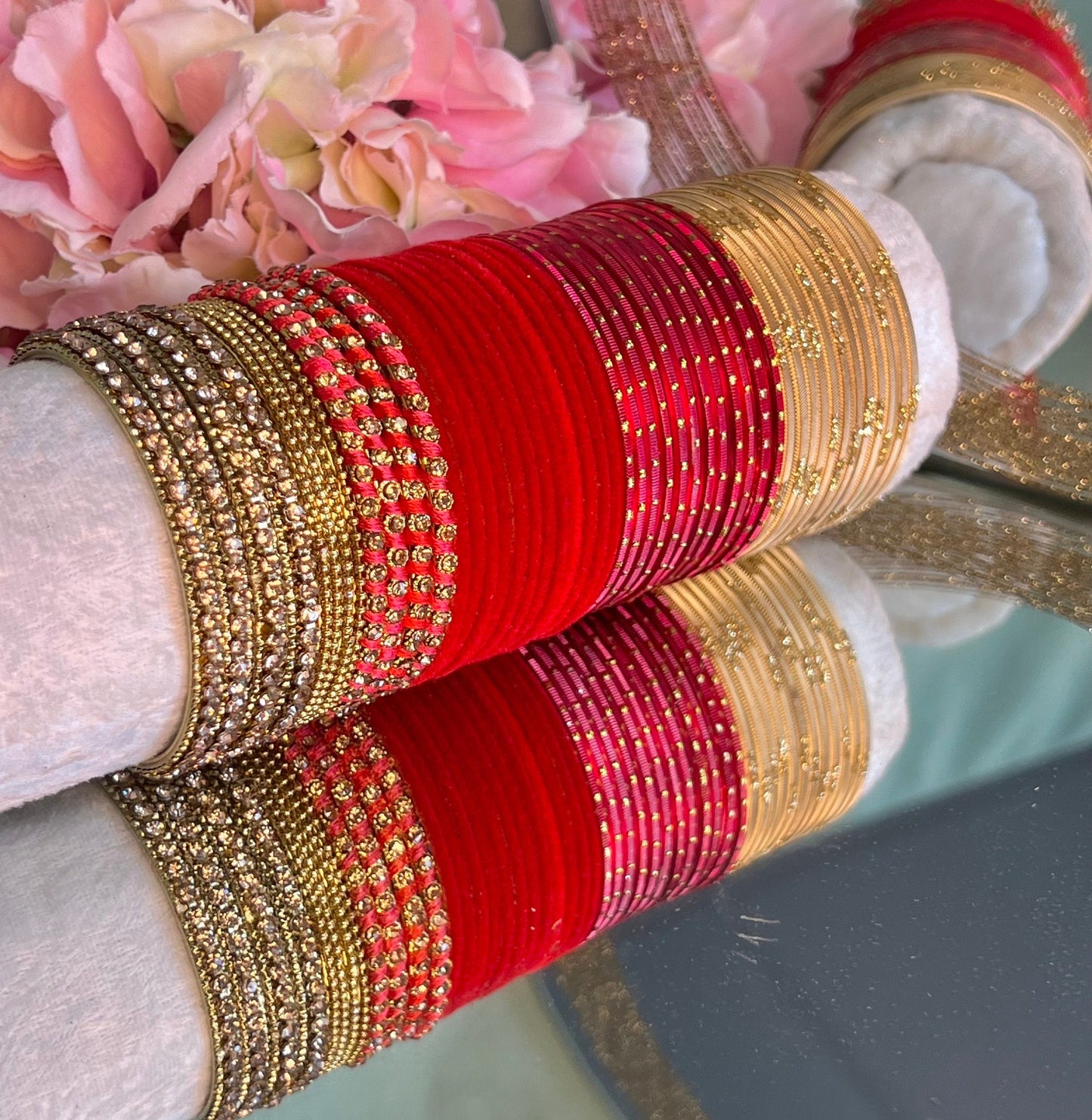 Bangle Roll Build Your Bangle Set - Red & Gold Velvet Bangle Collection/Indian/ Pakistani/Jewellery/Fashion Bracelet