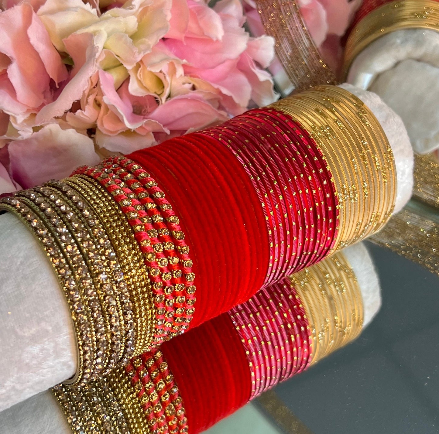 Bangle Roll Build Your Bangle Set - Red & Gold Velvet Bangle Collection/Indian/ Pakistani/Jewellery/Fashion Bracelet