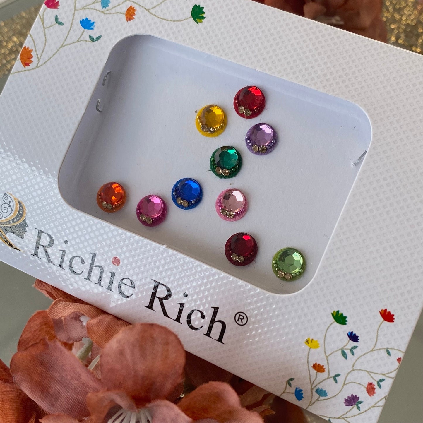 Medium Multicolour Crystal Round Bindi Pack /Bindiya/ Chanlo/ Indian Accessory/ Forehead