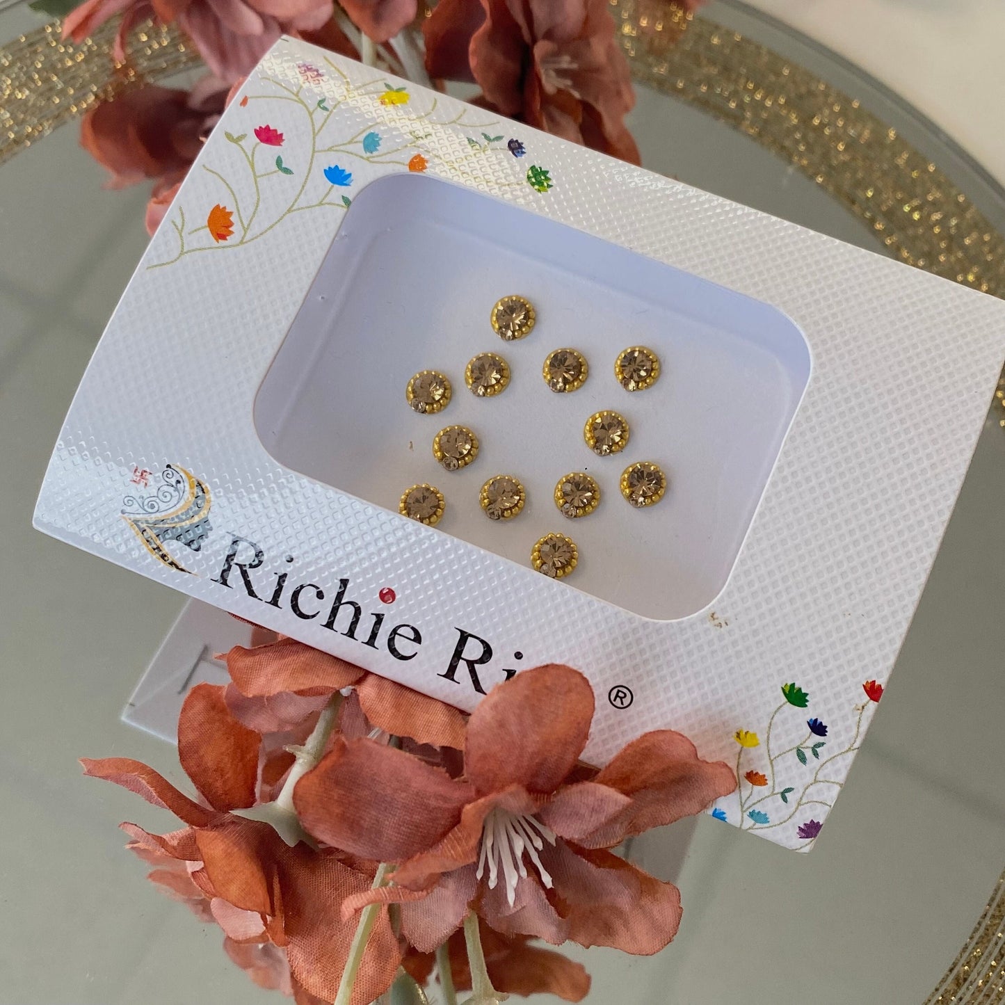 Medium Round Gold Crystal Bindi Pack /Bindiya/ Chanlo/ Indian Accessory/ Forehead