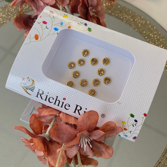 Medium Round Gold Crystal Bindi Pack /Bindiya/ Chanlo/ Indian Accessory/ Forehead