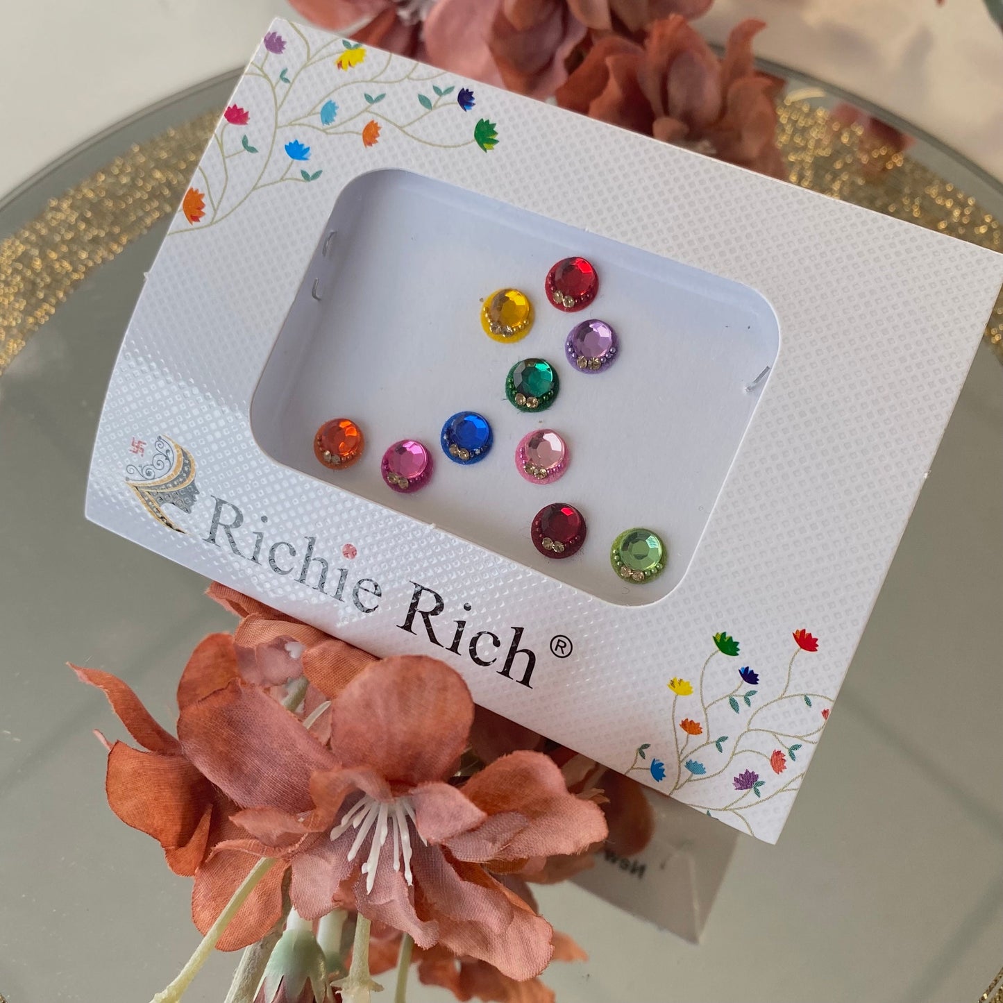 Medium Multicolour Crystal Round Bindi Pack /Bindiya/ Chanlo/ Indian Accessory/ Forehead