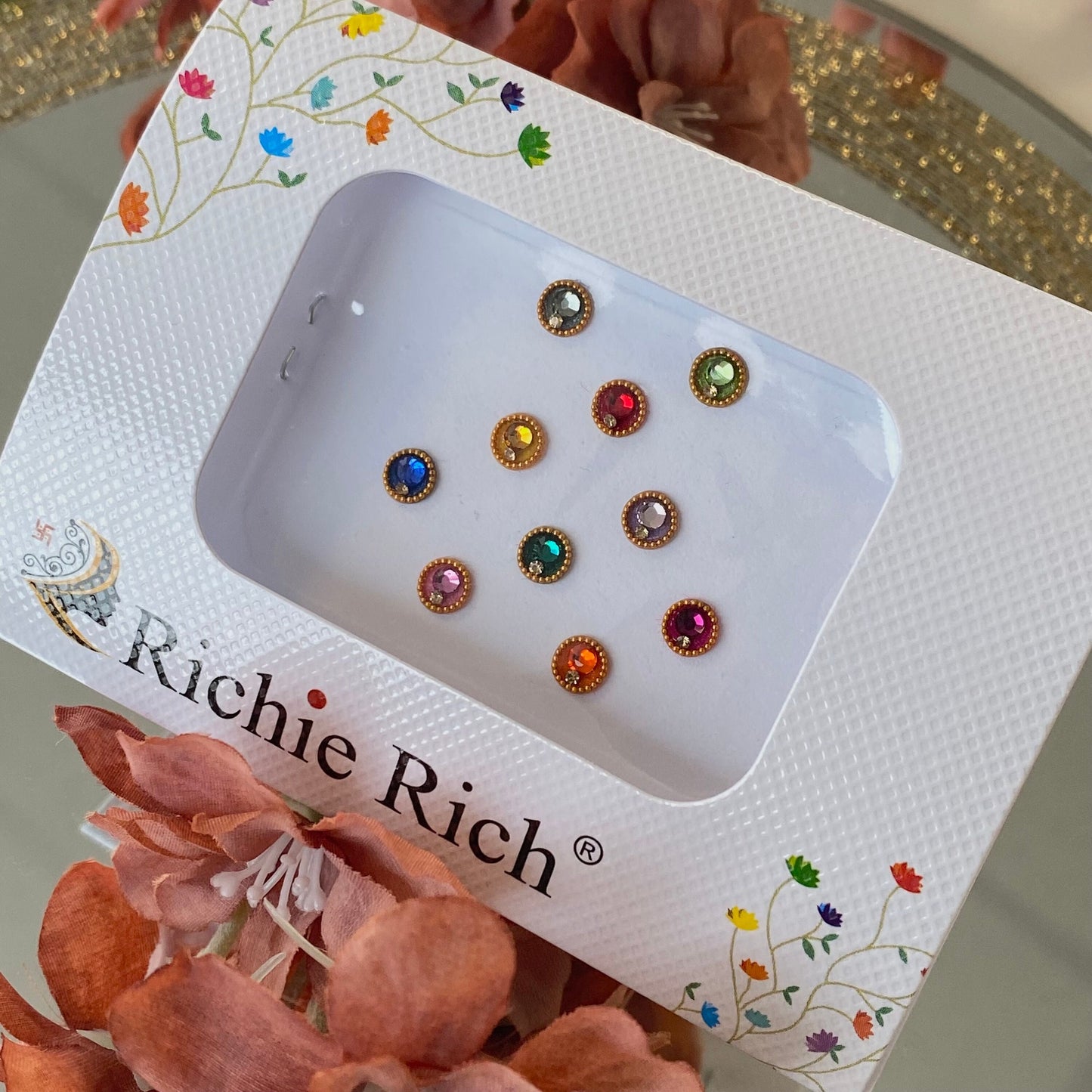 Multicolour Crystal Round Bindi Pack /Bindiya/ Chanlo/ Indian Accessory/ Forehead