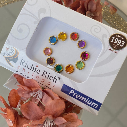Medium Multicolour Crystal Round Bindi Pack /Bindiya/ Chanlo/ Indian Accessory/ Forehead