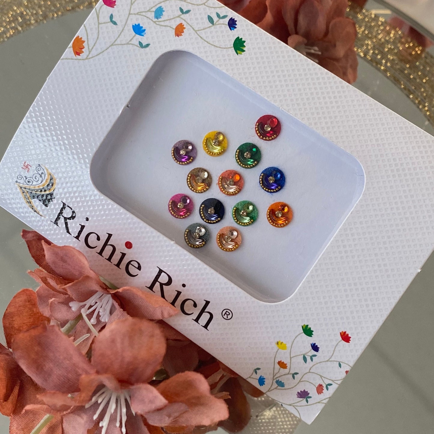 Medium Multicolour Crystal Round Bindi Pack /Bindiya/ Chanlo/ Indian Accessory/ Forehead