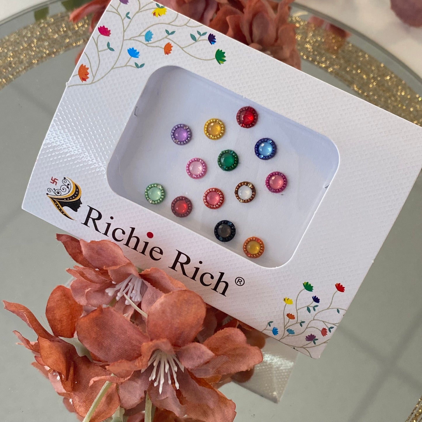 Medium Multicolour Crystal Round Bindi Pack /Bindiya/ Chanlo/ Indian Accessory/ Forehead