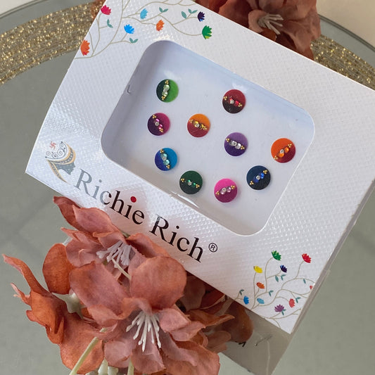 Multicolour Large Velvet Crystal Round Bindi Pack /Bindiya/ Chanlo/ Indian Accessory/ Forehead