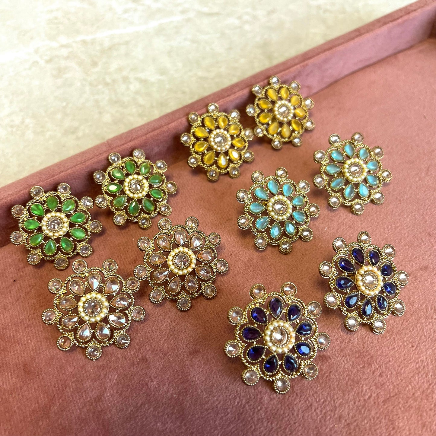 Stud Crystal Earrings - Champagne/ Fashion Jewellery/ Gift for Women/ Indian/ Pakistani Ethnic Jewellery.