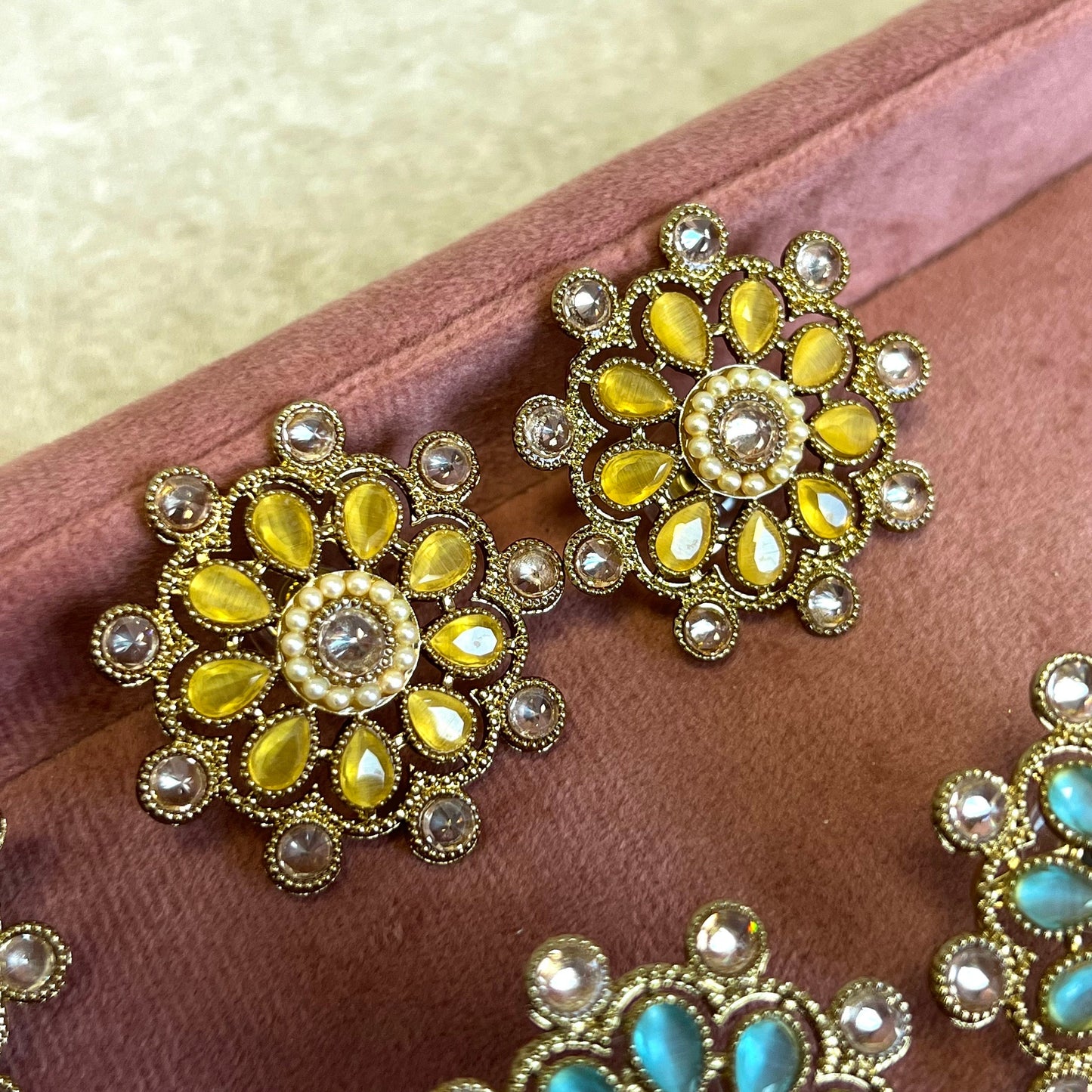 Stud Crystal Earrings - Champagne/ Fashion Jewellery/ Gift for Women/ Indian/ Pakistani Ethnic Jewellery.