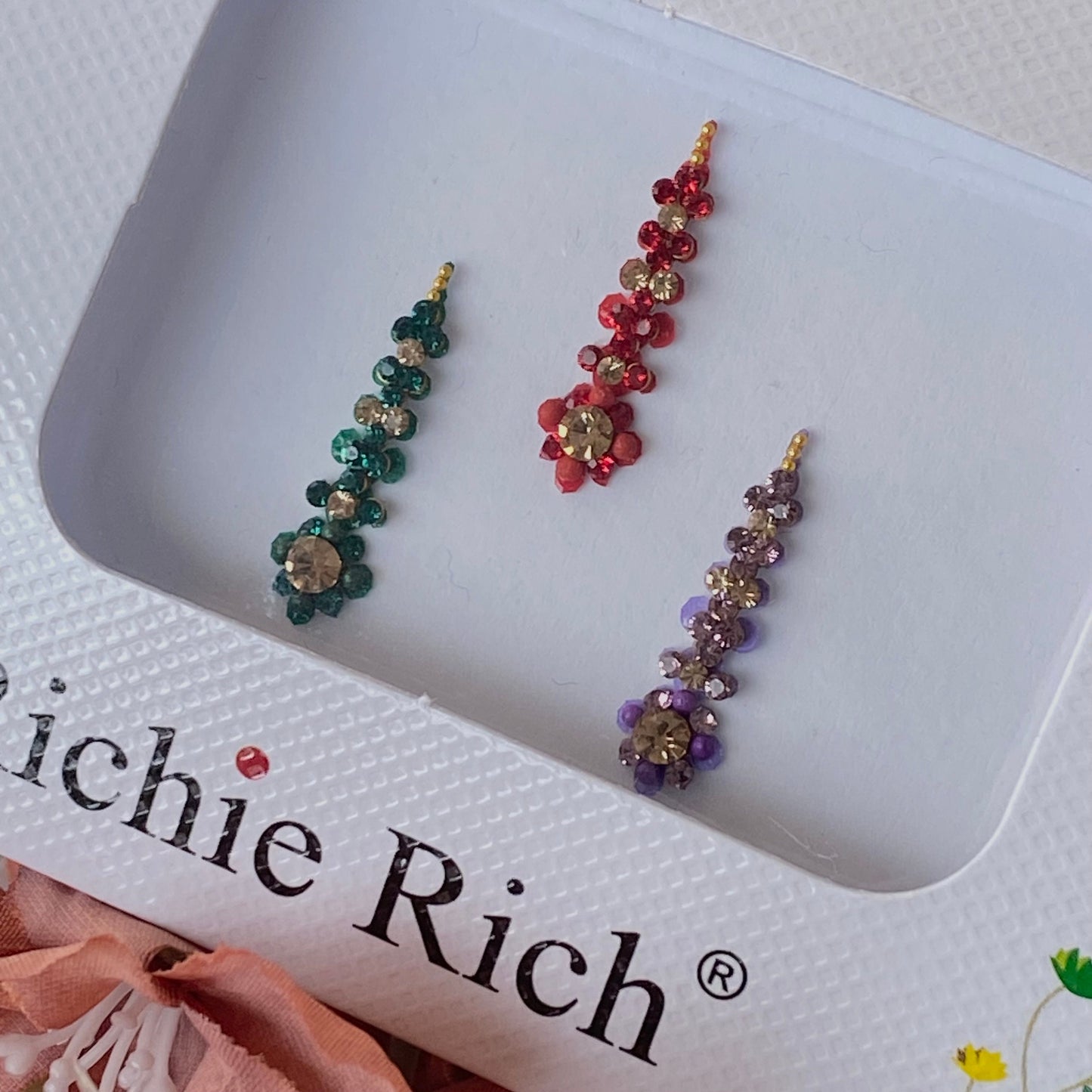 Multicolour Long Medium Crystal Round Bindi Pack /Bindiya/ Chanlo/ Indian Accessory/ Forehead