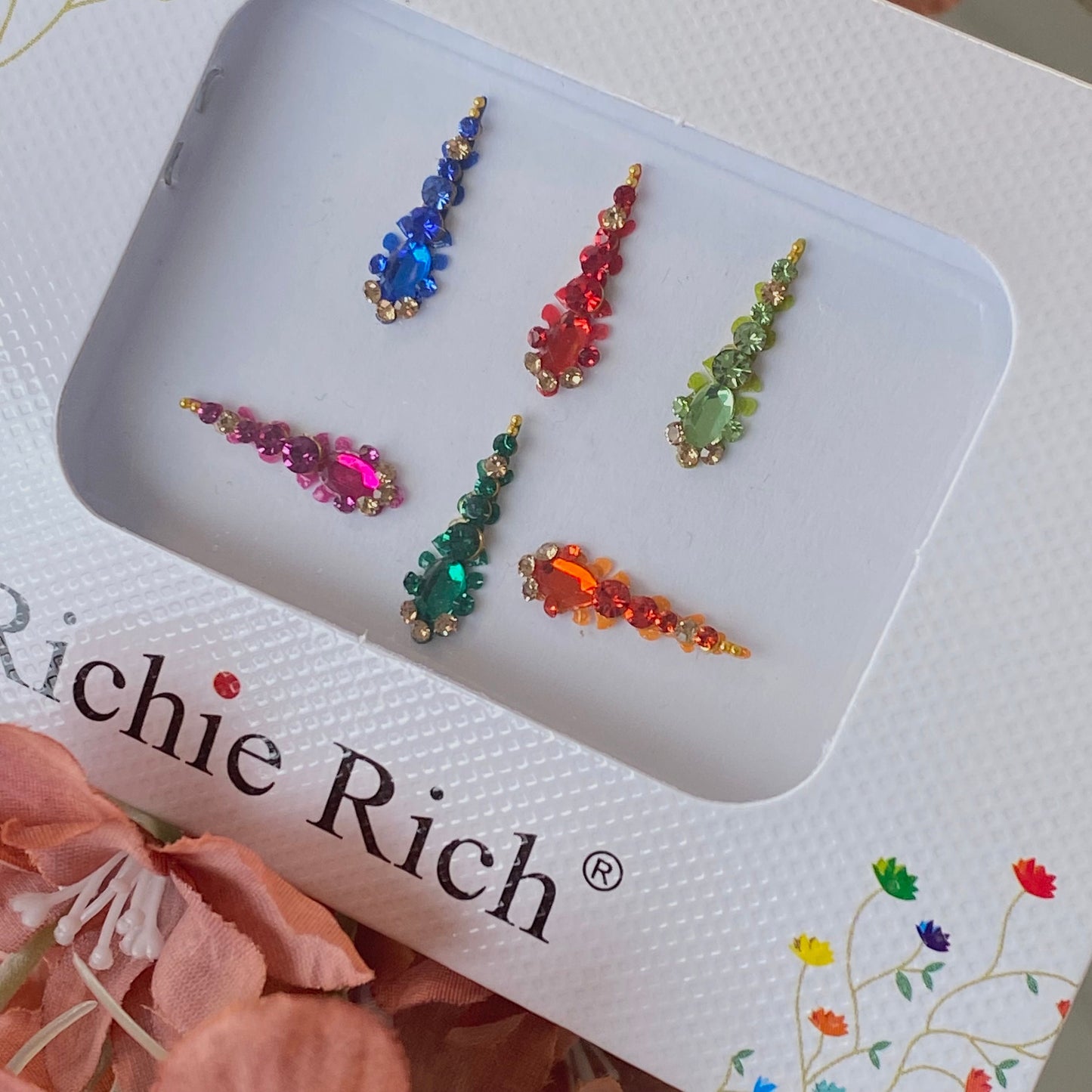 Multicolour Long Medium Crystal Round Bindi Pack /Bindiya/ Chanlo/ Indian Accessory/ Forehead