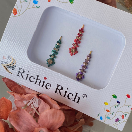 Multicolour Long Medium Crystal Round Bindi Pack /Bindiya/ Chanlo/ Indian Accessory/ Forehead