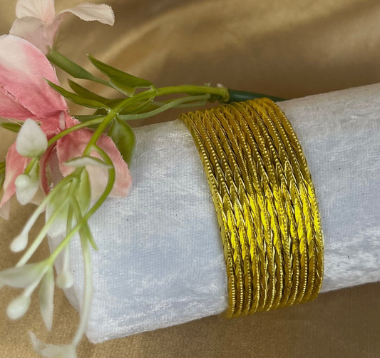 Yellow Shiny Single Bangles - Set of 12 - Indian Bangles/Braclets/Indian & Pakistani Jewellery