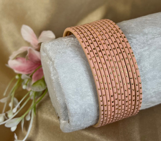 Peach Gold Dot Single Bangles - Set of 12 - Indian Bangles/Bracelets/Matte Bangles/Indian & Pakistani Jewellery