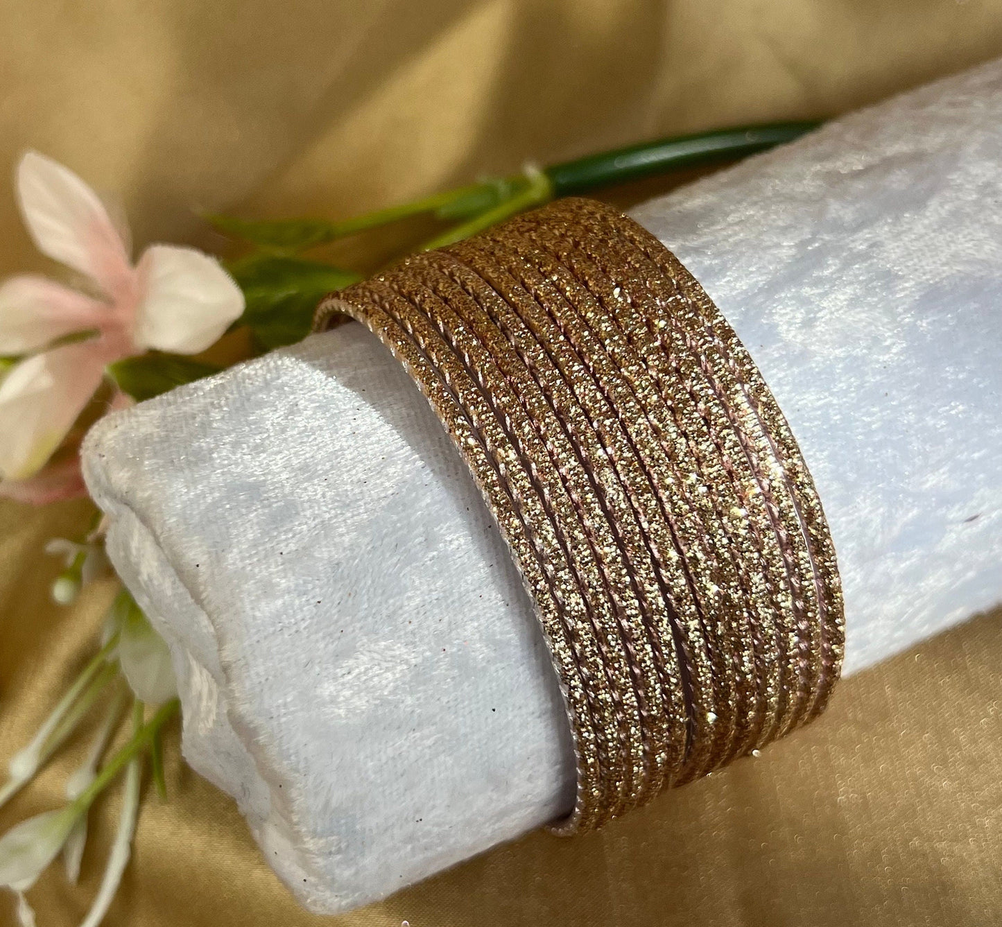 Rose Gold Glitter Single Bangles - Set of 12 - Indian Bangles/Braclets/Pink Bangles/Matte Bangles/Indian & Pakistani Jewellery