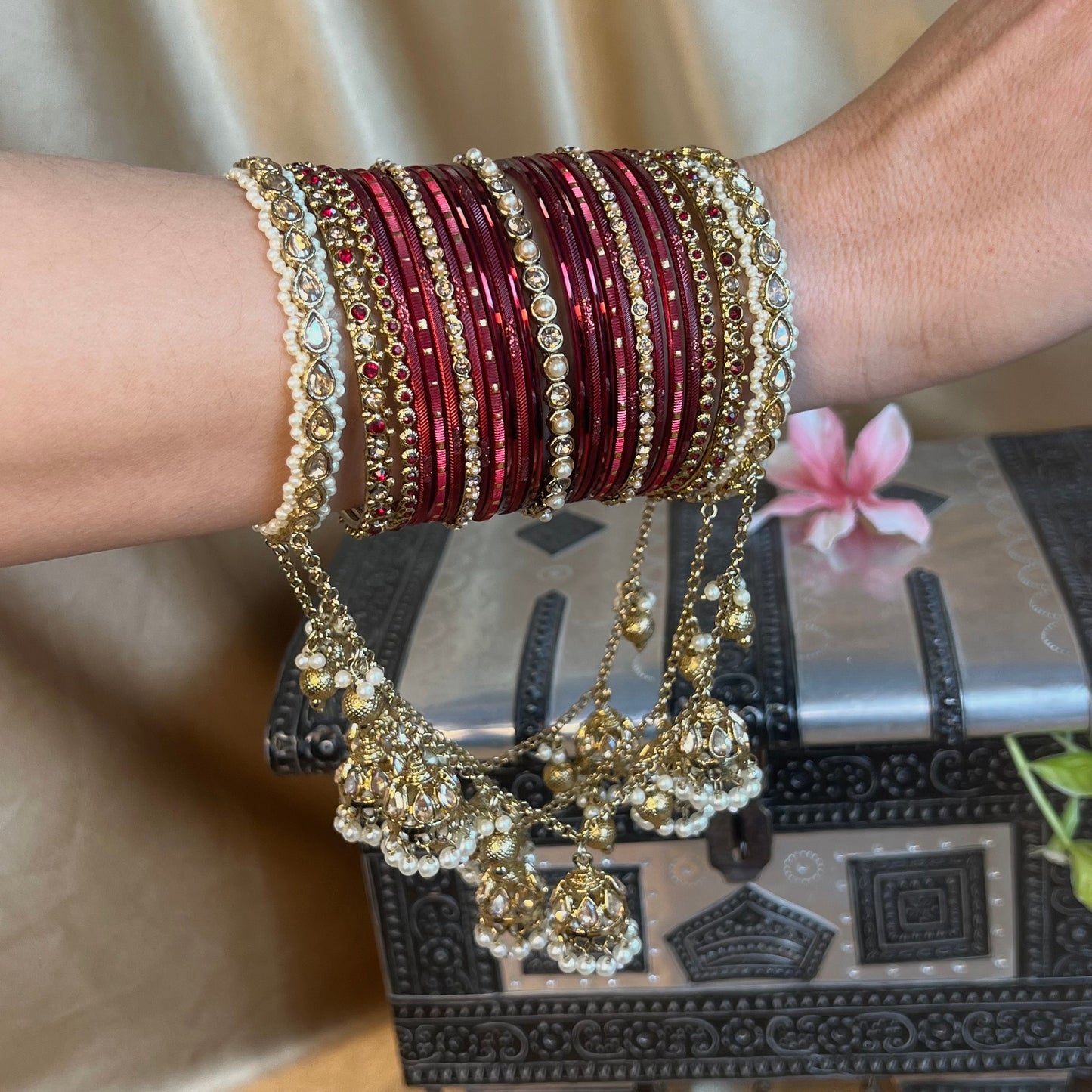 Gold Ball Connected Jhumka Bangle single only/Jhumkis/Indian/ Pakistani/Jewelley/ Fashion Bracelet 2.6 size