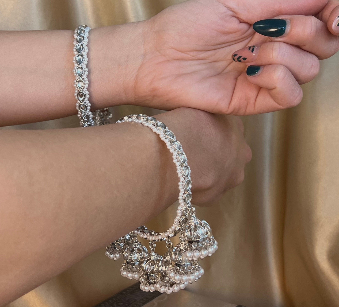 Silver Faux Kundan 7 Drop Jhumka Bangles/Jhumki Bangles/Indian/ Pakistani/Jewelley/ Fashion Bracelet