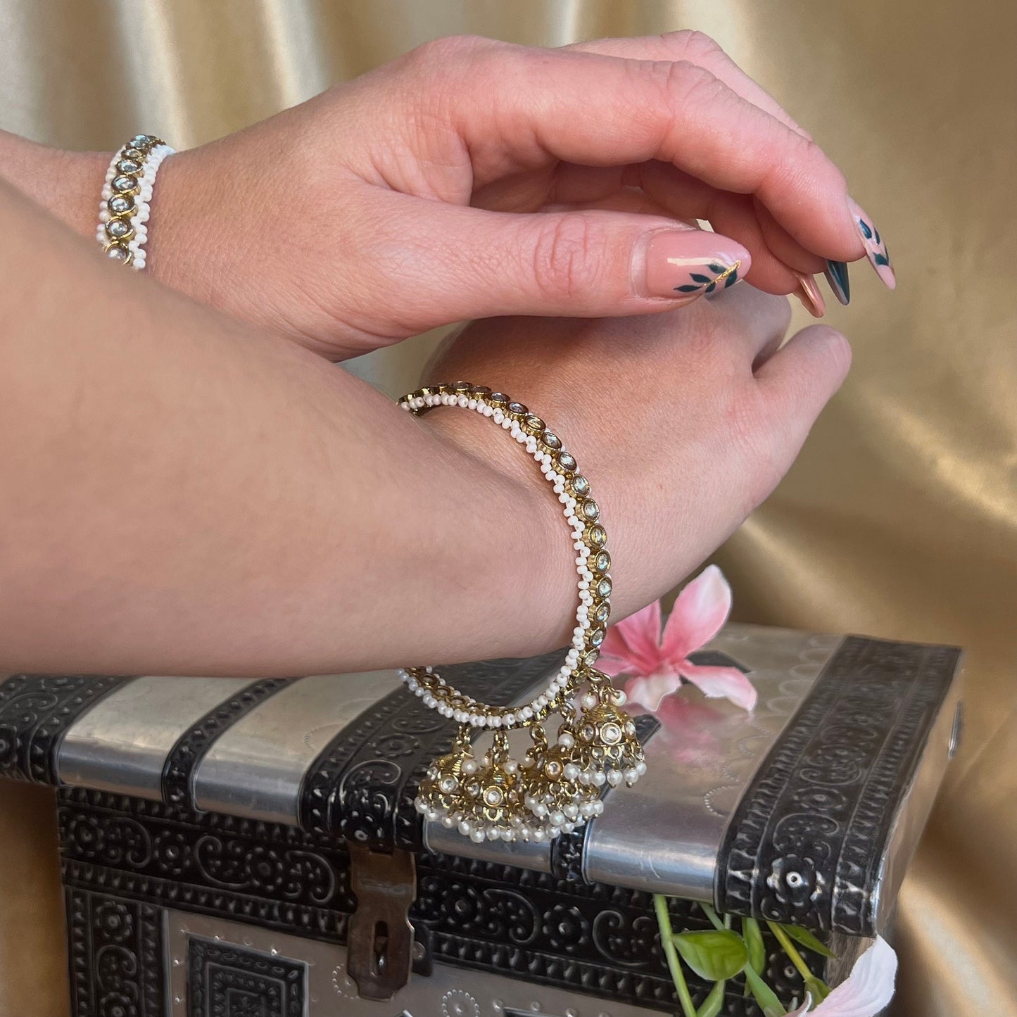 Faux Kundan Clear 7 Drop Jhumka Bangles - Clear/Indian/ Pakistani/Jewelley/ Fashion Bracelet