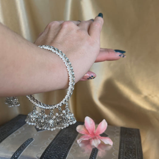Silver Faux Kundan Jhumka Bangle X 2 /Indian/ Pakistani/Jewelley/ Fashion Bracelet