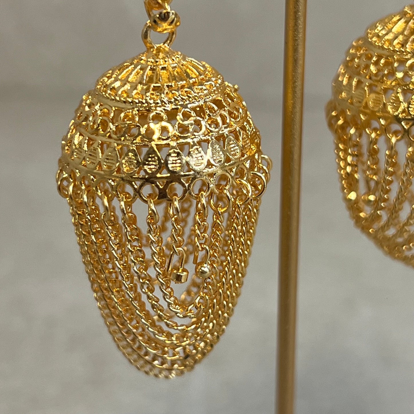 Bright Gold Tassel Jhumka Earrings/ Indian Style Earring